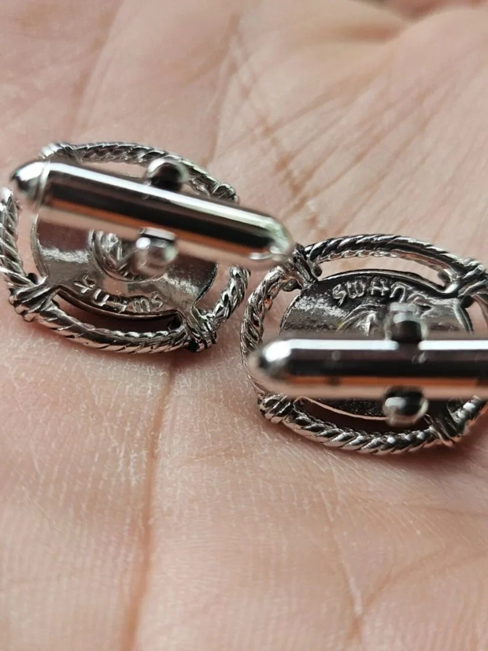 Vintage Swank Cufflinks Silver Tone Black Faux Stone Fashion Jewelry Cuff links